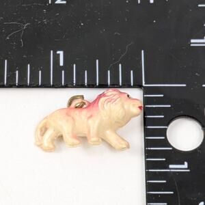 Vtg Miniature Lion Charm Pink Mane Plastic Cracker Jack Prize 1940s 1" Japan